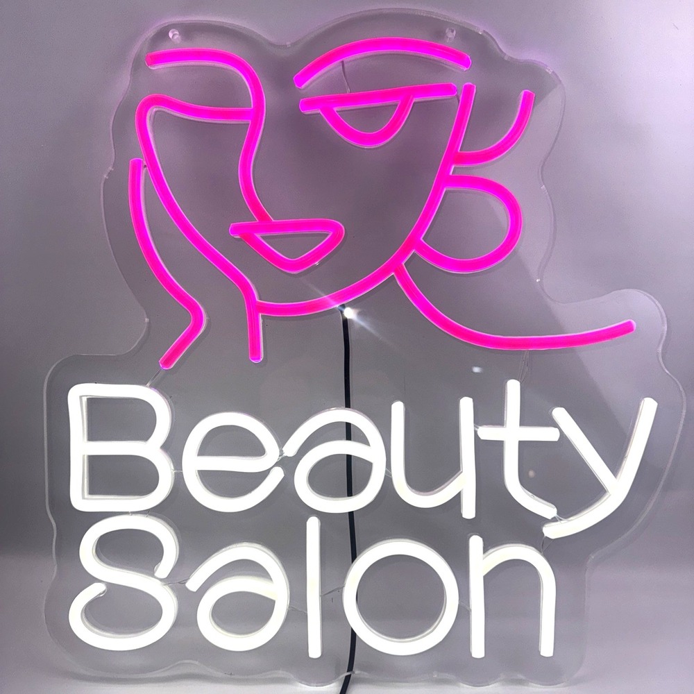 ED Neon Beauty Salon Sign Pink White Wall Light 16 x 15 Vanity Spa Nail Decor